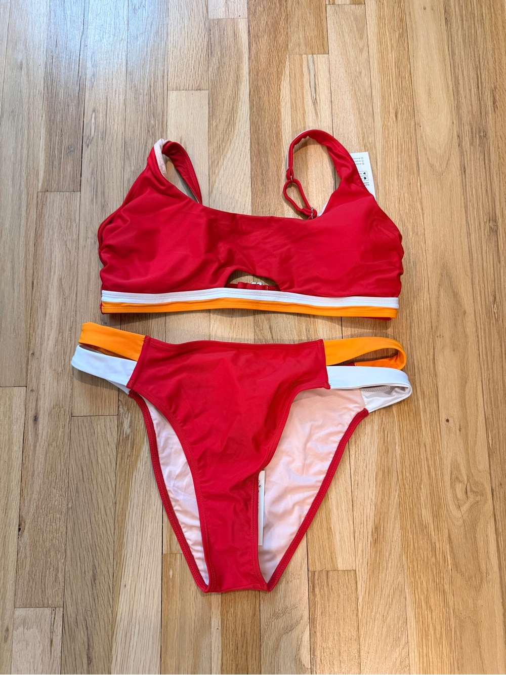 Cupshe Red Bikini with Orange and White Strap Accents